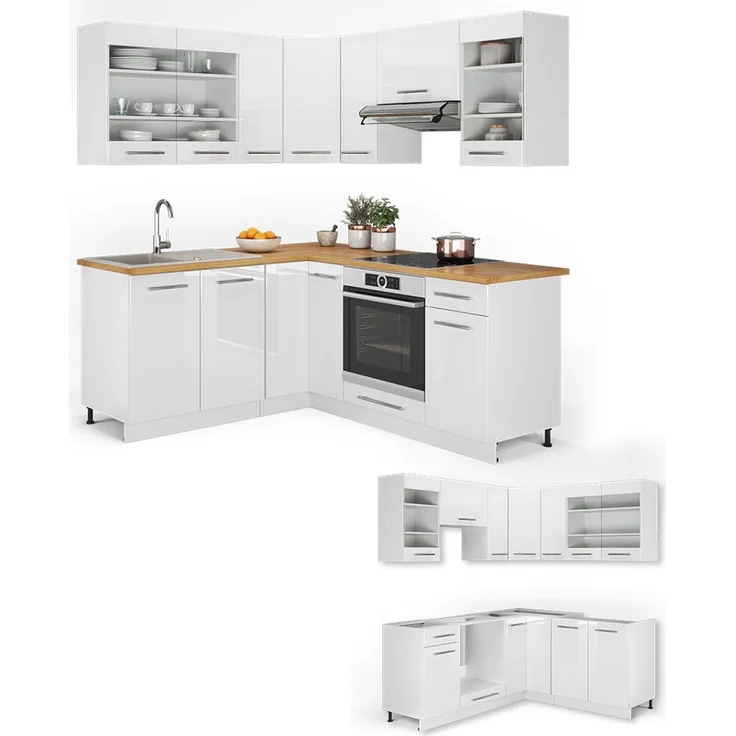 Eckküche Fame-Line Weiß Hochglanz/Weiß 190 x 160 cm ohne Arbeitsplatte Vicco – Bild 6