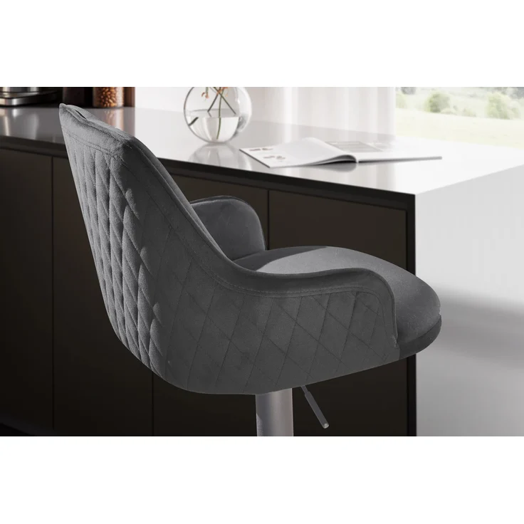FineBuy Barhocker Samt Hocker mit Lehne 86 - 106 cm, Küchenhocker Höhenverstellbar Modern 100 kg, Barstuhl Tresenhocker mit Metall-Trompetenfuß, Bistrohocker Gepolstert mit Armlehne – Bild 5