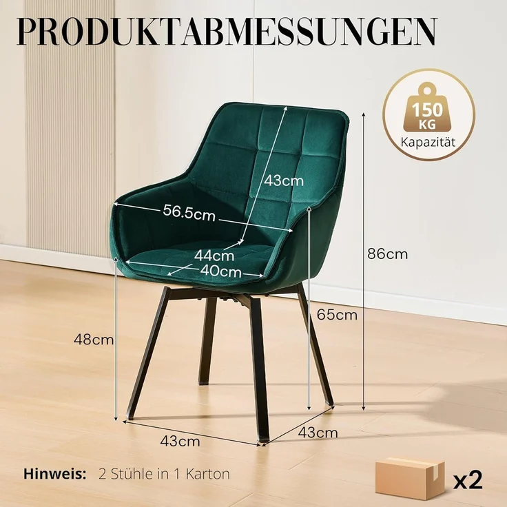 Esszimmerstühle drehbar Armlehne Polsterstuhl 4er Set Samt Grün – Bild 3