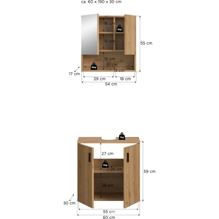 Badkombination B/H/T: 60x180x30 cm in Artisan Oak Nachbildung und -- – Bild 4