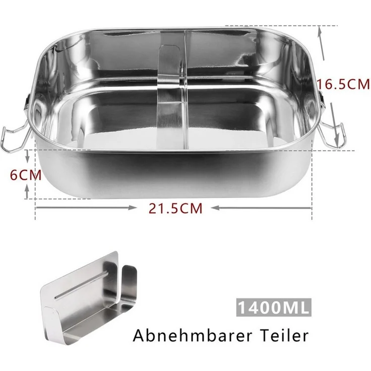 Clanmacy Lunchbox Edelstahl Brotdose mit Fächern Auslaufsichere Lunchbox BPA frei, Edelstahl, (Packung, 1400ml, 1200ml, 800ml), Edelstahl, BPA-frei, plastikfrei, Auslaufsicher – Bild 2