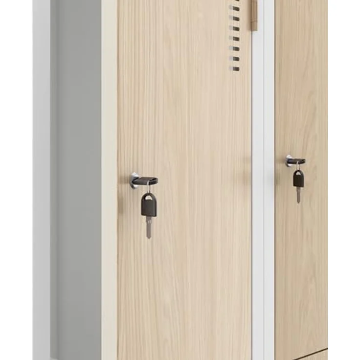 Jan Nowak Umkleideschrank Z02 Spind mit 4 Abteilen Kleiderspind Metallschrank Flügeltür Lüftungsschlitzen Pulverbeschichtung 185 x 80 x 45 cm (Weiß-Holz) – Bild 8