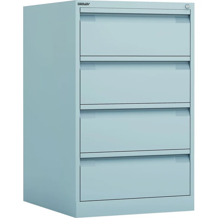 Bisley Eco Karteischrank abschließbar für DIN A5 zweibahnig in lichtgrau Karteikartenschrank Karteikarten 4 Schubladen, KS24-645