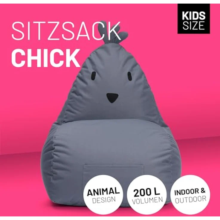 LUMALAND 'Animal Line Chicken' Kindersitzsack, indoor & outdoor, Polyester grau, 200 l – Bild 4