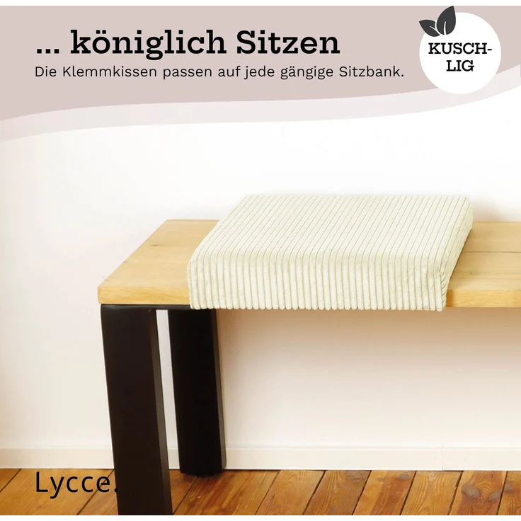 Lycce Bankauflage Klemmkissen mit Leiste - Cord, Polsterung, rutschfest Vanille 8x40x38cm – Bild 5