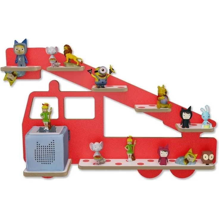 Holzura Kinderregal Tonieregal für Toniebox, Kinderregal Feuerwehr Regal für Tonie Figuren