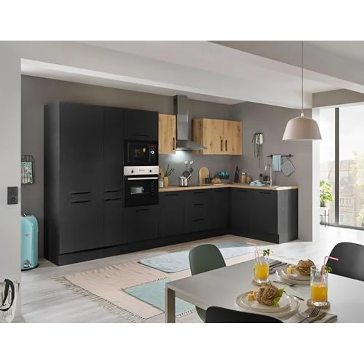 Stella Trading Turin LBM Eckküche 360 x 211 x 60 cm, schwarz - Ohne Küchengeräte - Moderne, geräumige Küche in Artisan-Eiche Optik mit viel Stauraum – Bild 5