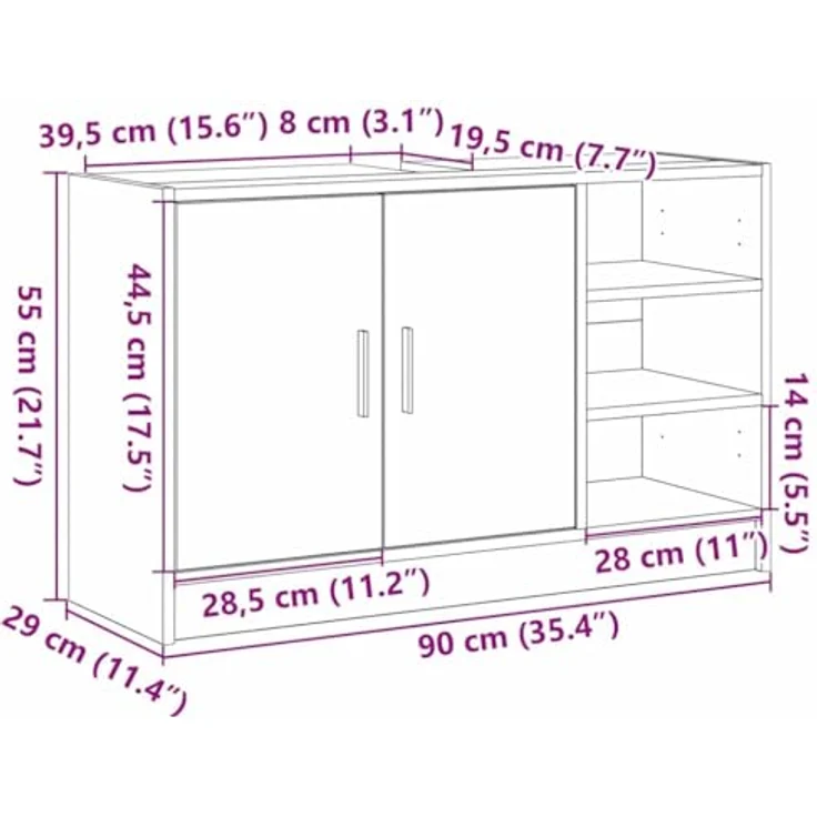 vidaXL Badezimmerschrank mit Tür Schwarz Eichen-Optik 90 x 29 x 55 cm 869211 – Bild 4