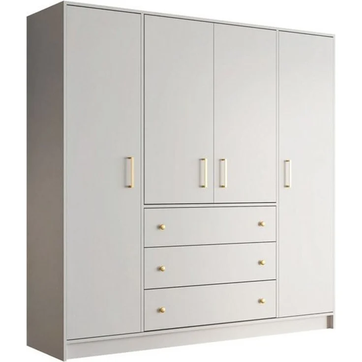Beautysofa Drehtürenschrank RILO mit 4 Türen und goldfarbene Griffe (Kleiderstange, 8 Regalböden, 3 Schubladen, Farbe: Weiß oder Schwarz) Breite: 196 cm – Bild 4