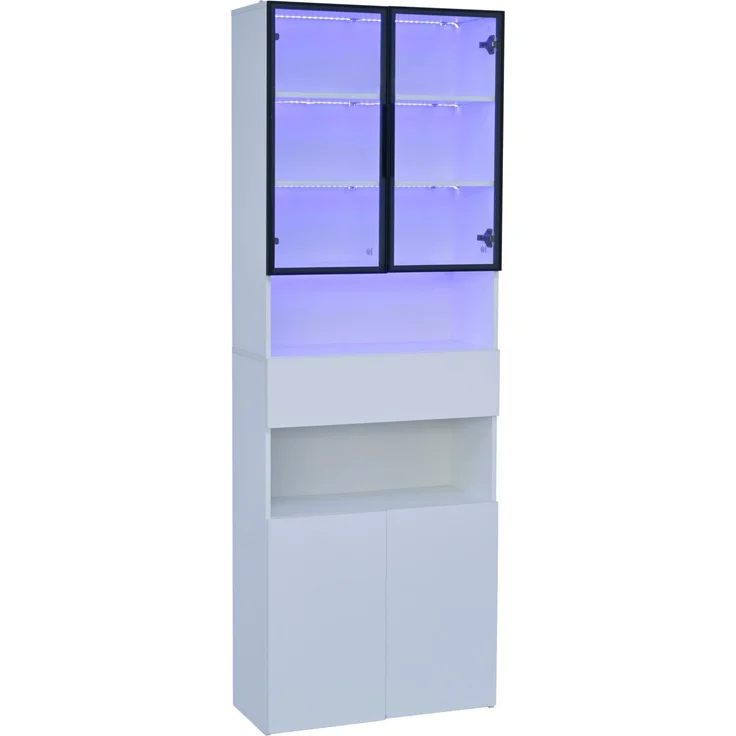 DESVIAE Vitrine mit LED-Beleuchtung und Glastüren 70x200x30 cm Spanplatte Weiß – Bild 8