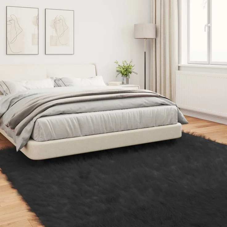 vidaXL Kunstschaffell Teppich Tafalla Schwarz 240 x 240 cm Polyester 42021578 – Bild 3