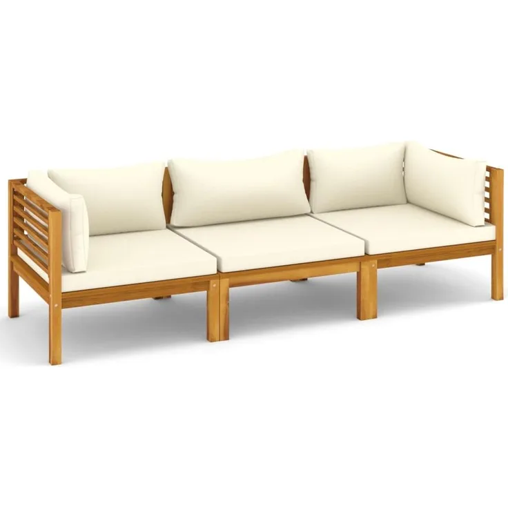 vidaXL 3-Sitzer-Gartensofa mit Creme Kissen Massivholz Akazie 3086932
