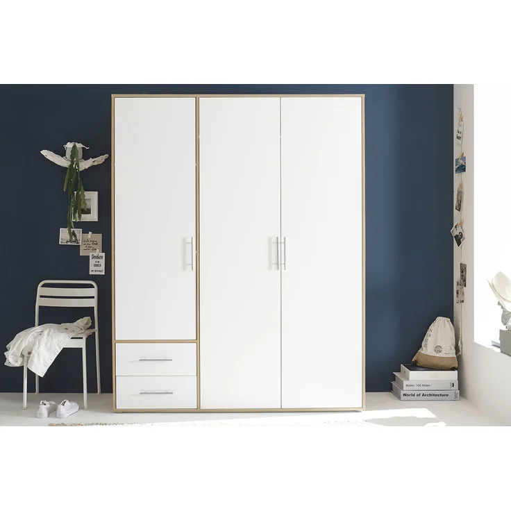Drehtürenschrank Valderas / Valencia, Holzwerkstoff, Weiß, Holzfarben, 155 x 195 x 60 cm – Bild 10