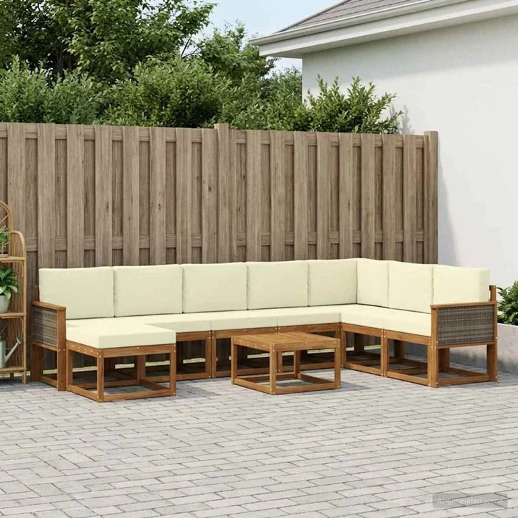 vidaXL Outdoor-Sofagarnitur 9 stk. 8-Sitzer Natur und Creme 3385466 – Bild 1
