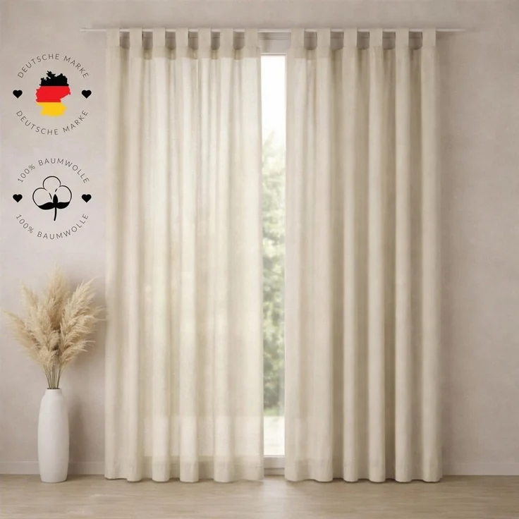 Carpe Sonno Gardine Schlaufenschal blickdicht 145x250 cm 100% Baumwolle Schlaufengardine (2 St), Schlaufen, blickdicht, Baumwolle, Schiebegardinen 2er Set für Wohnzimmer Schlafzimmer - Leinen – Bild 1