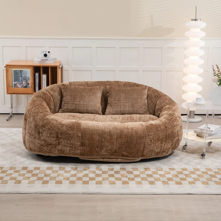 LVHOM Sitzsack XXL, Bean Bag mit Sitzpuff, Bodensofa mit 2 Kissen, 2-Sitzer-Sofa aus Chenille, 145x95x63cm – Bild 9