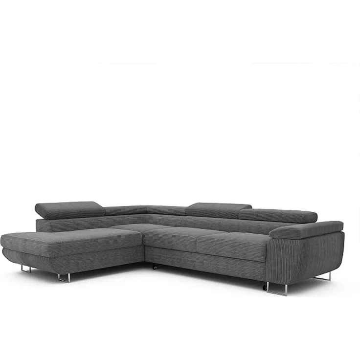 Idohome Eckschlafsofa (Ausrichtung links), mit Bettkasten, Schlaffunktion, komfortabler Sitzfläche und verstellbaren Kopfstützen, Dunkelgrau Cord, 274x203 cm – Bild 1
