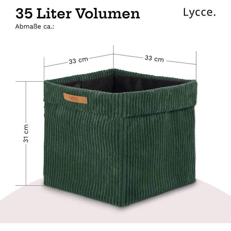 Lycce faltbare Aufbewahrungsbox, 4er Set - Cord, passend für Kallax Regal, abnehmbarer Bezug, robust, formstabil Grün 31x33x33cm – Bild 4