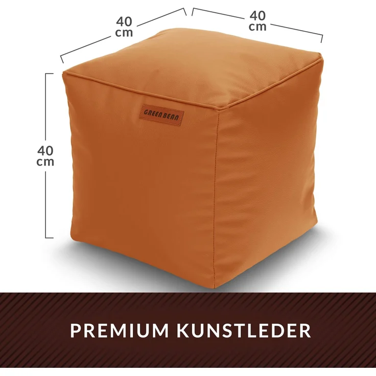 Green Bean® Sitzhocker aus Kunstleder - Pouf mit EPS Perlen Füllung - 40 x 40 cm - perfekte Ergänzung zum Sitzsack - Cognac – Bild 4