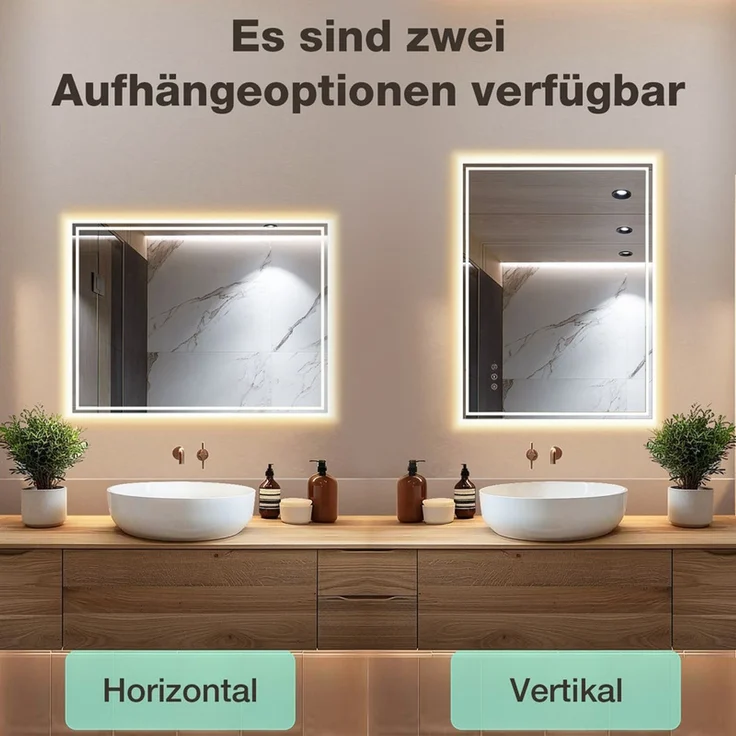 Gimbelen LED Badspiegel 80x60 cm, rechteckig, dimmbar mit 3 Lichtfarben & Anti-Beschlag, integrierte Steckdosen, explosionsgeschütztes Glas, IP44, für Badezimmer, Silber – Bild 6