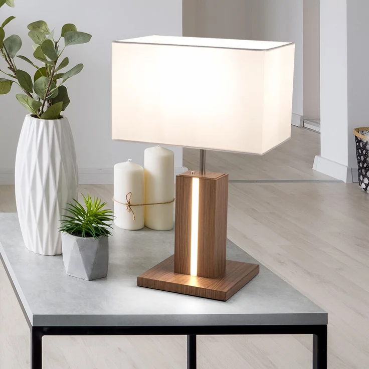 LED Tischleuchte, CCT, dimmbar, Holzoptik, weiß, H 48cm – Bild 6