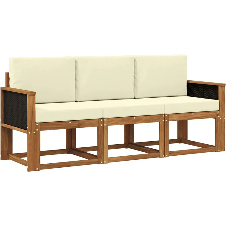 vidaXL Outdoor-Sofagarnitur 3 stk. 3-Sitzer Natur und Creme 3384941 – Bild 2