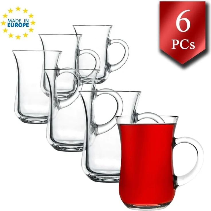 Pasabahce Gläser-Set Keyif Teegläser Set, 6-tlg, Glas, 6er Set mit Henkel, klassisch geformt, 145 ml, spülmaschinenfest – Bild 2