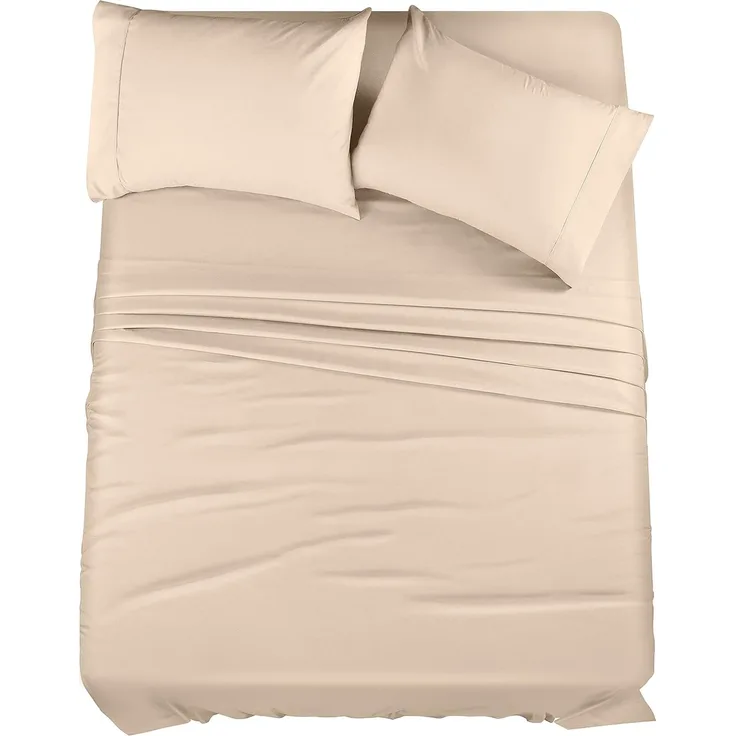 Utopia Bedding Bettwäsche-Set für King-Size-Bett, 4-teilig, gebürstete Mikrofaser, schrumpft und lichtbeständig, pflegeleicht (King-Size-Bett, Beige)