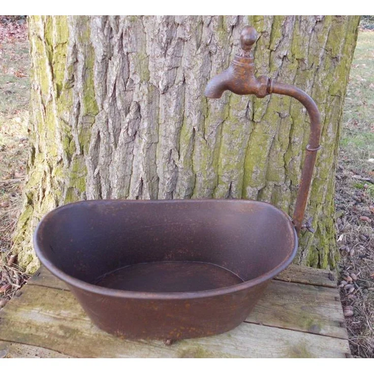 Deko-Impression Pflanzkübel Wanne mit Deko-Wasserhahn Eisenbottich Blumentopf Pflanzschale 36 cm (1 St) – Bild 3