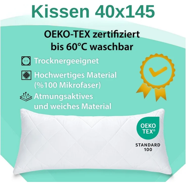 livessa Seitenschläferkissen mit bezug 40x145 cm - Schwangersschaftskissen - Schlafkissen, Kissen mit Bezug, Seitenschläferkissen : 100% Mikrofaser, Kissenbezug: 100% Baumwolle, Stillkissen mit Kissenbezug – Bild 3