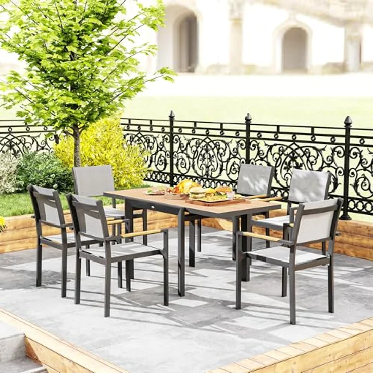 Outsunny Ausziehbarer Gartentisch, wetterfest aus Aluminium, Holzoptik, 80-160 cm, Naturholz+Dunkelgrau, für 4-6 Personen – Bild 7