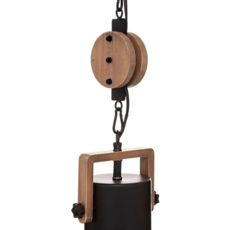 Atmosphera Silas 23 cm Pendelleuchte, Loft-Stil mit schwarzem Metall-Lampenschirm und Holzzubehör, E27 Fassung – Bild 3