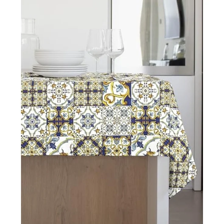 GEMITEX Traditionelle Tischdecke, Plüsch, gewachst, Wasser- und schmutzabweisend, Dekor 4102 Majolika blau, ideal für rechteckige Tische für 6/8 Personen, 140 x 180 cm, hergestellt in Italien, mit – Bild 2
