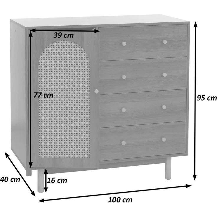 Kommode HWC-P52, Schrank Sideboard Highboard, Schubladen Staufächer, Poly-Rattan MDF Melamin 95x100x40cm ~ weiß – Bild 3