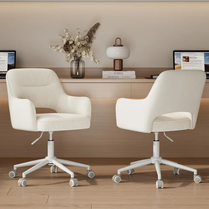 MALOL Drehstuhl Sessel Wohnzimmer höhenverstellbar 2er Set, Moderner Relaxsessel Stuhl mit Rollen, 360° Drehsessel Schreibtisch Stuhl mit Armlehnen für Wohnzimmer, Schlafzimmer, Homeoffice, Weiß