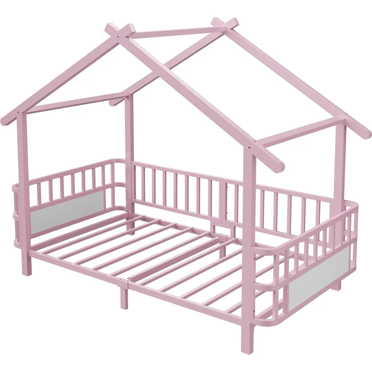 ZUBALIYA Kinderbett 90 × 200 cm, Metall, Schutzgitter, Rosa – Bild 8