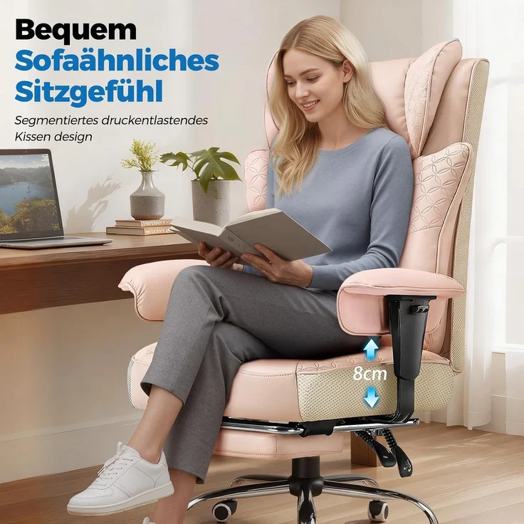 GTPLAYER Bürostuhl, Ergonomischer Gaming Stuhl mit Fußstütze Chefsessel bis 200kg, PU-Leder Schreibtischstuhl mit Taschenfeder-Kissen und Lendenwirbelstütze, Höhenverstellbar Home Office Stuhl – Bild 6