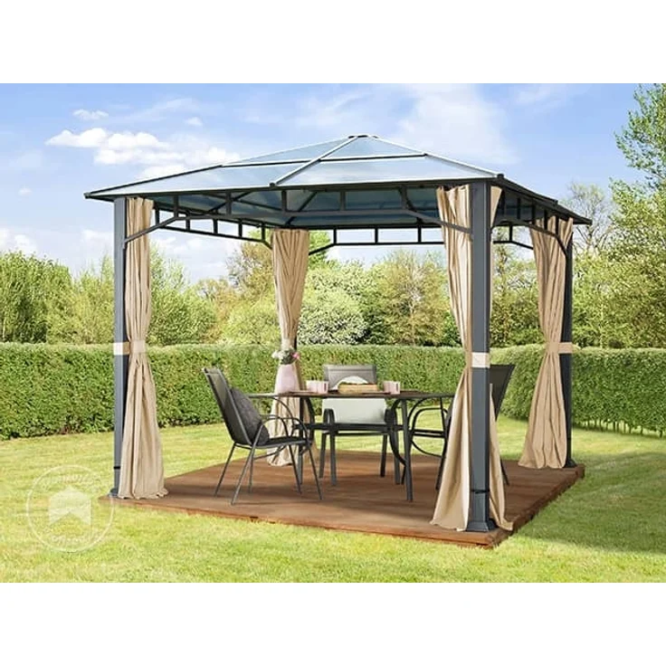 Gartenpavillon Hardtop Sunset Deluxe champagner, 3x3 m, Polycarbonat Dach 8mm Pavillon 4 Seitenteile ca. 9x9 cm Profil – Bild 1