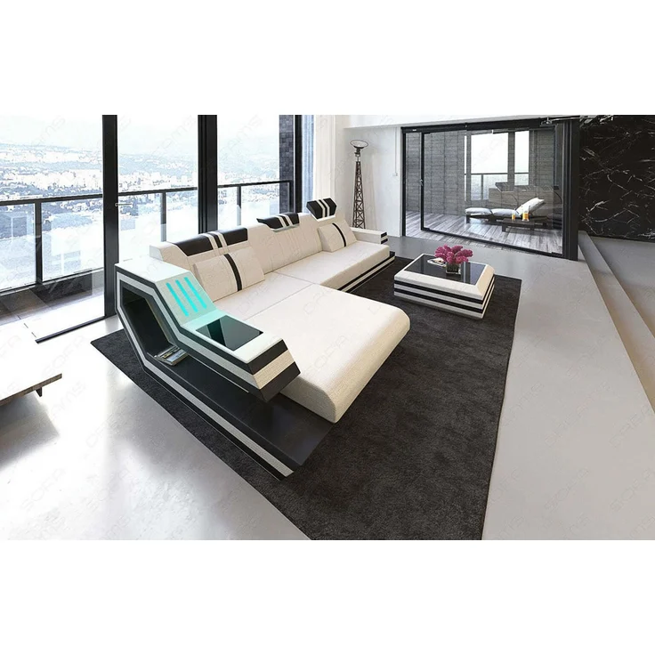Sofa Dreams - Polstersofa Materialmix Ravenna L-Form LED - Mikrofaserstoff - Taupe-Weiß - Links – Bild 7