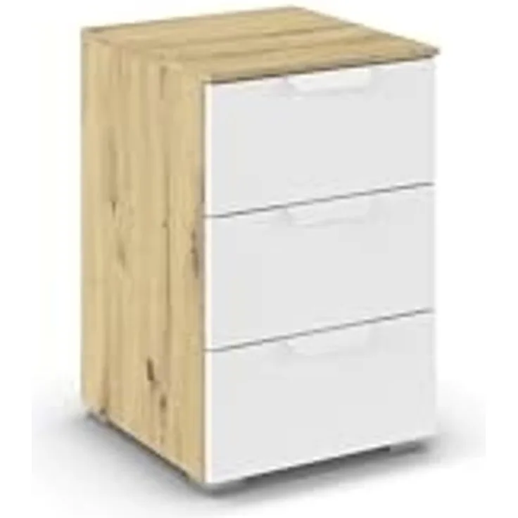 rauch Aditio Box, Nachttisch, 3 Schubladen, mit Softclose-Funktion, Farbe Weiß/Eiche Artisan, BxHxT 40x61x42cm
