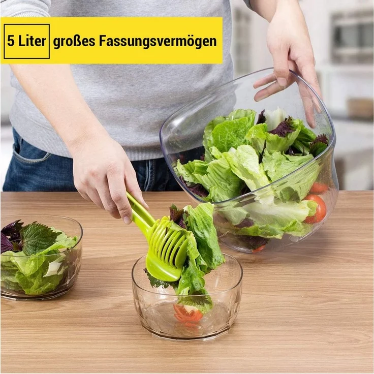 Elegear Salatschleuder Salatentwässerer Spinderella, 5 Liter, ø 24,5 cm, Kunststoff BPA-frei, (1-tlg), herausnehmbarer Siebeinsatz, Deckel & Stopp-Knopf, mit Schüssel – Bild 3