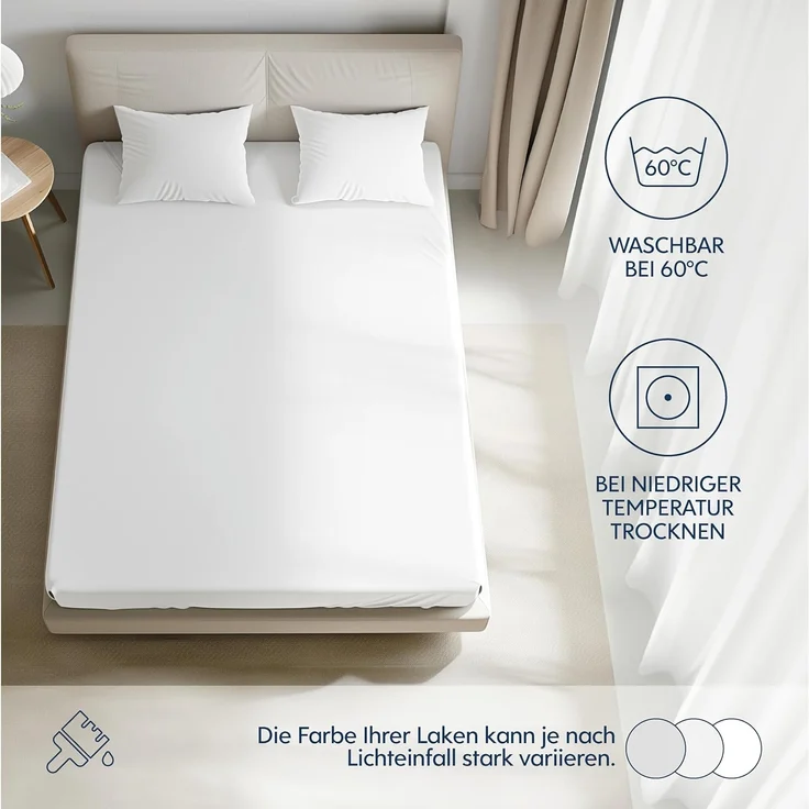 Dreamzie Premium Spannbettlaken 100x200 cm, Spannbetttuch für Dicke Matratzen bis zu 22 cm, Bettlaken 100% Jersey Baumwolle, 150 g/m², Oeko-TEX Zertifiziert - Weiß – Bild 5
