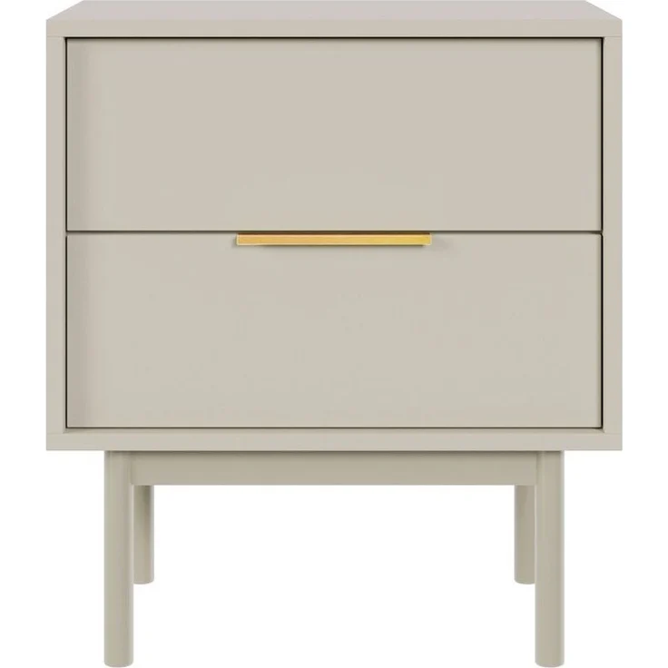 Selsey Nachttisch Beistellschrank Beistelltisch Nachtschrank 54 cm Mit 2 Schubladen Graubeige Holzerne Beine Viviaro – Bild 2
