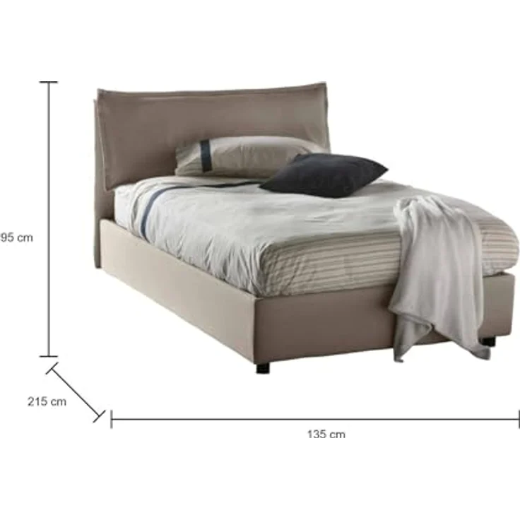 Talamo Italia - Doppelbett Agata, Bettkasten mit Stoffbezug, 100 % Made in Italy, Öffnung vorne, inklusive Matratze 120 x 200 cm, taubengrau – Bild 2