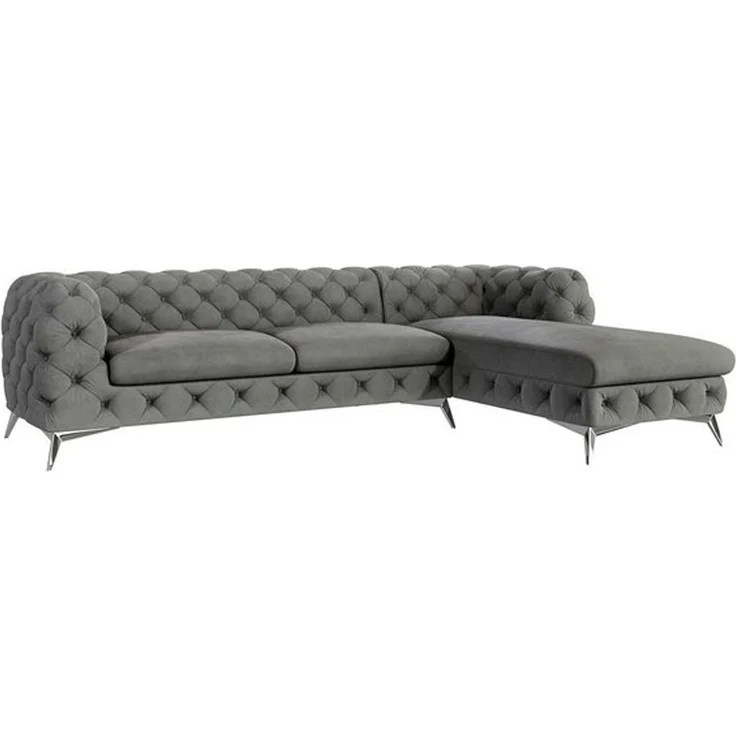 S-Style Möbel Ecksofa Chesterfield mit Ottomane Kalina mit Silber Metall Füßen, mit Wellenfederung – Bild 4