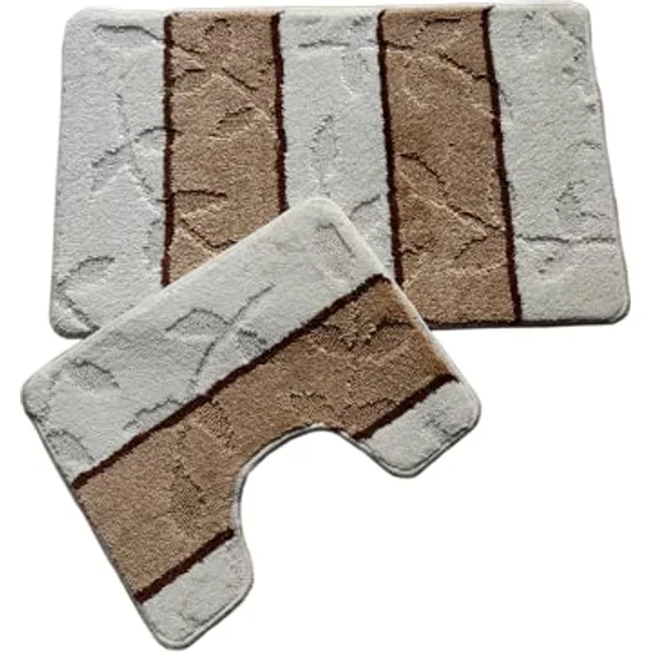 oKu-Tex Badematte Badgarnitur 2-teilig mit Ausschnitt, weich & rutschfest, fußbodenheizungsgeeignet, strapazierfähig, Polypropylen, WC-Vorleger Set mit Ausschnitt, weicher Flor, waschbar, flauschig – Bild 2