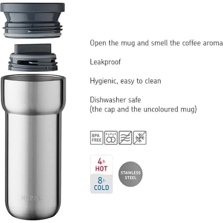 Mepal - Isolierbecher Ellipse - 6 Stunden heiß & 10 Stunden kalt - Thermobecher für Unterwegs - Geeignet als Tee & Kaffeetasse zum Mitnehmen - Passt in alle Becherhalter - 475 ml - Nordic Green – Bild 4