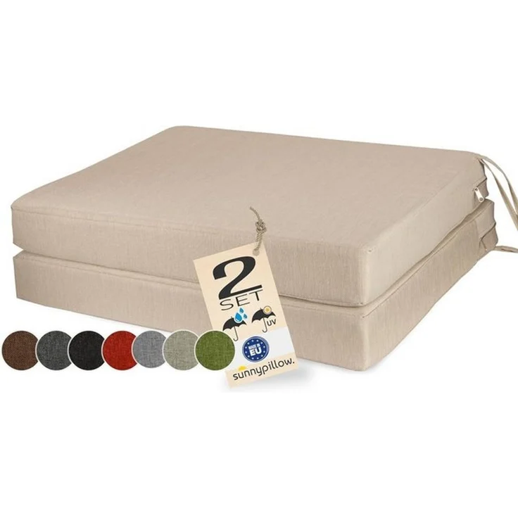 sunnypillow Stuhlkissen 2er Set Stuhlkissen mit Bändern "HAVANA" viele Farben zur Auswahl, Ecru – Bild 4