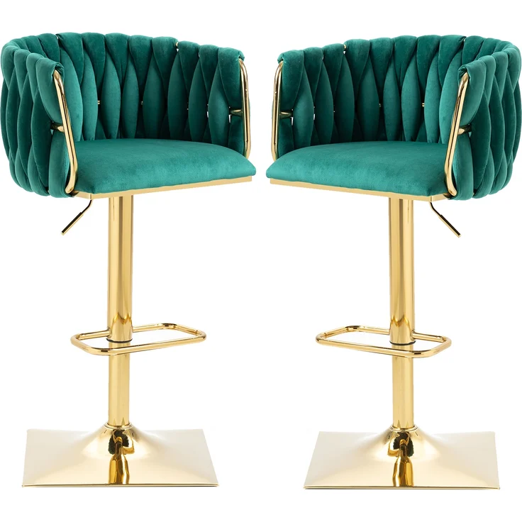 LVHOM Barhocker 2er Set, 360° drehbare moderne Samt-Barstühle, drehbare Küchenhocker, goldene Stuhlbeine – Bild 7