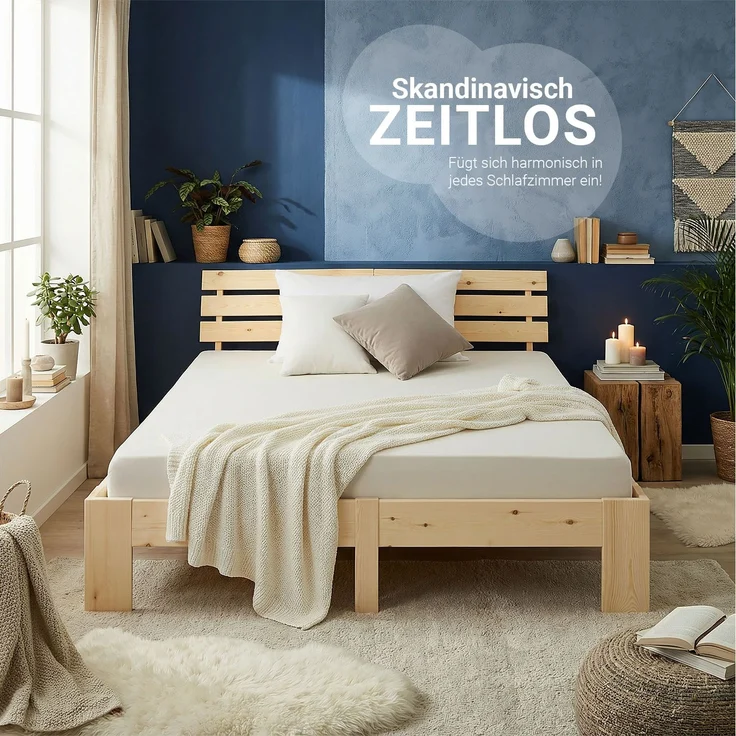 Holzbett mit 2 Federkernmatratzen 180x200 Jugendbett Doppelbett Bett Holzbettrahmen Natur Massiv Holz Lattenrost – Bild 7